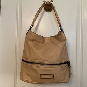 LIEBESKIND BAG HOBO TAN TEXTURED LEATHER TOP HANDLE SNAP CLOSE PEWTER HARDWARE
